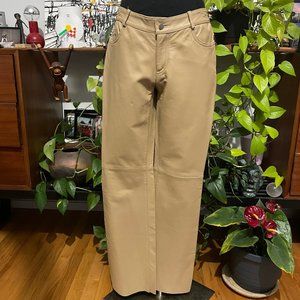 Theory Lambskin Leather Flare Pants Tan Size 4 Made In Italy  28 X 32